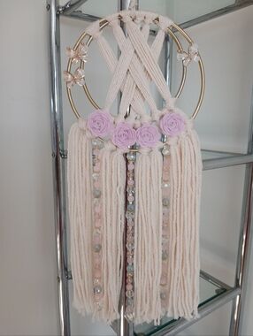 Boho Macrame Dream Catcher With Natural Gemstones Beads And Crystals.